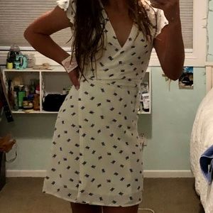 white wrap dress with blue design!